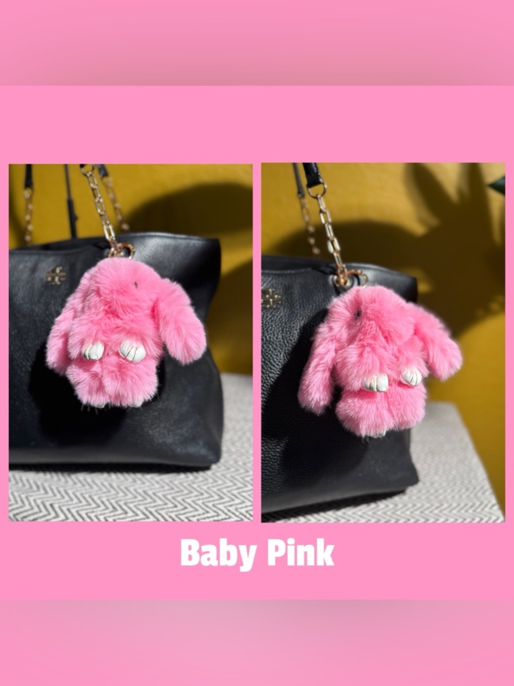 Faux Fur Bunny Bag Charm | Bright Pink Shades & Gold Hardware - Choice of 1 - Picture 2 of 7